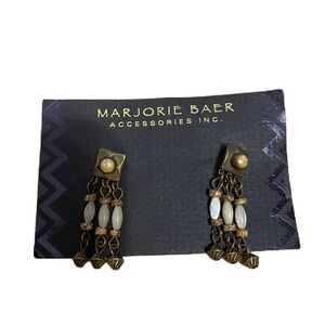 Marjorie Baer Gold and Cream Dangle Earrings Bronze NEW